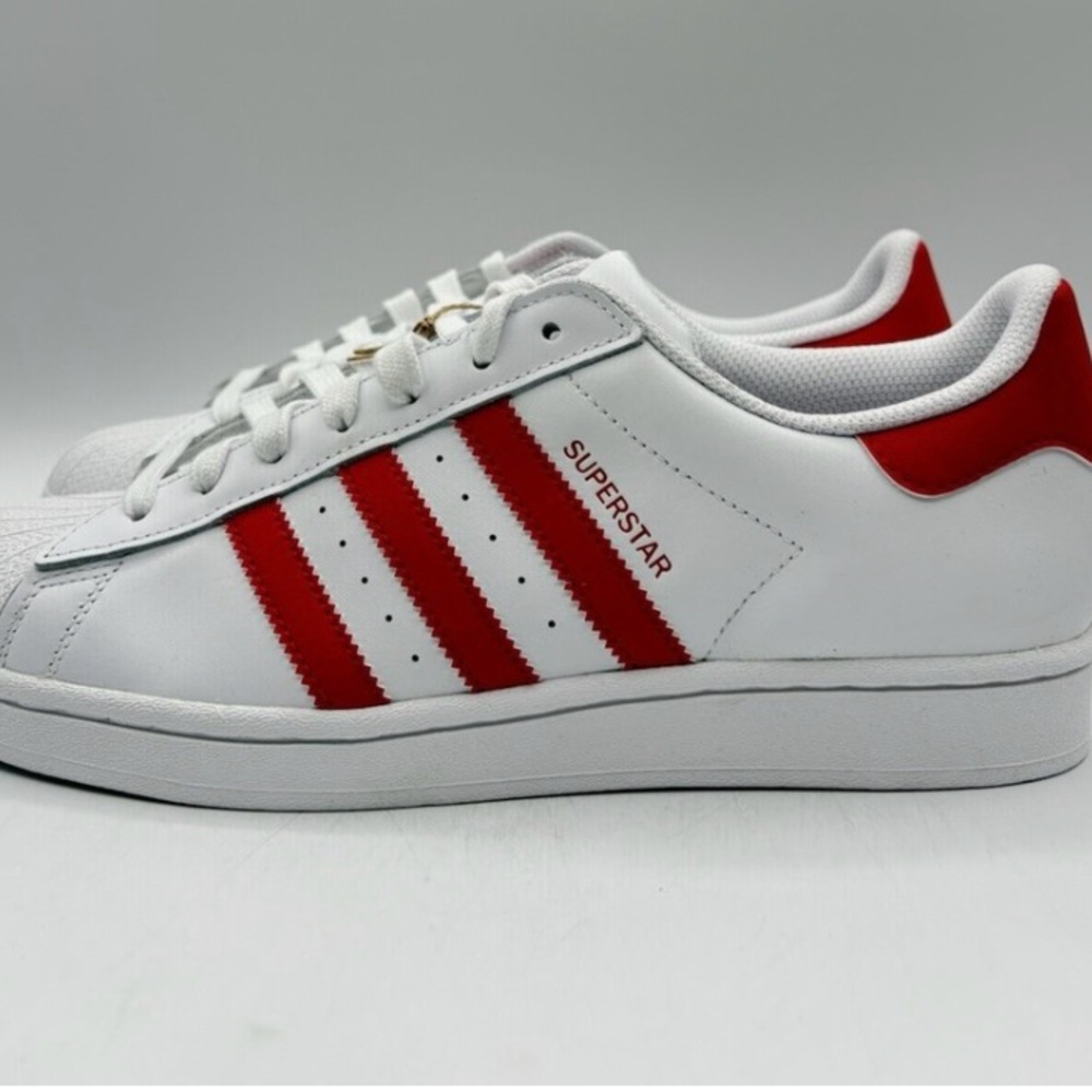 Adidas Superstar Men's White and Red Striped Sneakers
